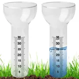 VETOLAKA 2 Stück Regenmesser: 35 mm Glas-Regenmesser mit klarer Skala, Trichterförmige Regenmessgeräte, Outdoor-Regenmesser Frostsicher für Hof, Deck, Rasen, Landschaft und Gartenzubehör