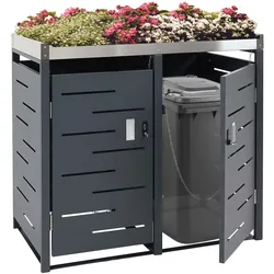 2er-Mülltonnenverkleidung MCW-H40b, Mülltonnenbox, Pflanzkasten Edelstahl-Metall-Kombi 39kg 110x115x62cm erweiterbar