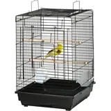 PawHut Vogelkäfig aus Metall mit Futtertränken, Sitzstangen, abnehmbarem Tablett, Griff, Größe 40L x 40B x 59H cm, Schwarz   Aosom