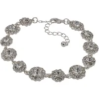Steuer Armband Metall weiß 19+5,0cm Blüten Glasstein ohne