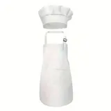 Zwenjuan Kinder Schürze und Kochmütze Set,Verstellbare Kinder Kochschürze Kinderschürze zum Bemalen Schürze Küchenschürze Bastelschürzen mit 2 Taschen zum Malen Backen Kochen - Einheitsgröße