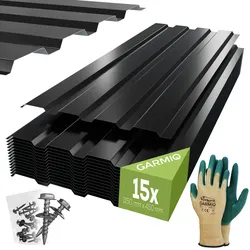 GARMIO® Profilblech Trapezblech Amalfi 115 Set 15 Stück Dachblech 115x45 cm, verzinkter Stahl schwarz