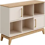 Paidi Sideboard PAIDI "STIENE in Beige oder Grau, 6 Fächer und 2 Schiebetüren mit Soft-Close", cashmere, beige, eiche massiv, B:124cm H:91cm T:40cm, Holzwerkstoff, Massivholz, Sideboards, Sideboard, stabiles Regal mit Massivholz, Standregal, geprüfte Qualität,
