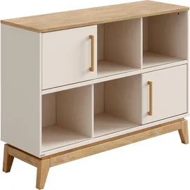 Paidi Sideboard PAIDI "STIENE in Beige oder Grau, 6 Fächer und 2 Schiebetüren mit Soft-Close", cashmere, beige, eiche massiv, B:124cm H:91cm T:40cm, Holzwerkstoff, Massivholz, Sideboards, Sideboard, stabiles Regal mit Massivholz, Standregal, geprüfte Qualität,