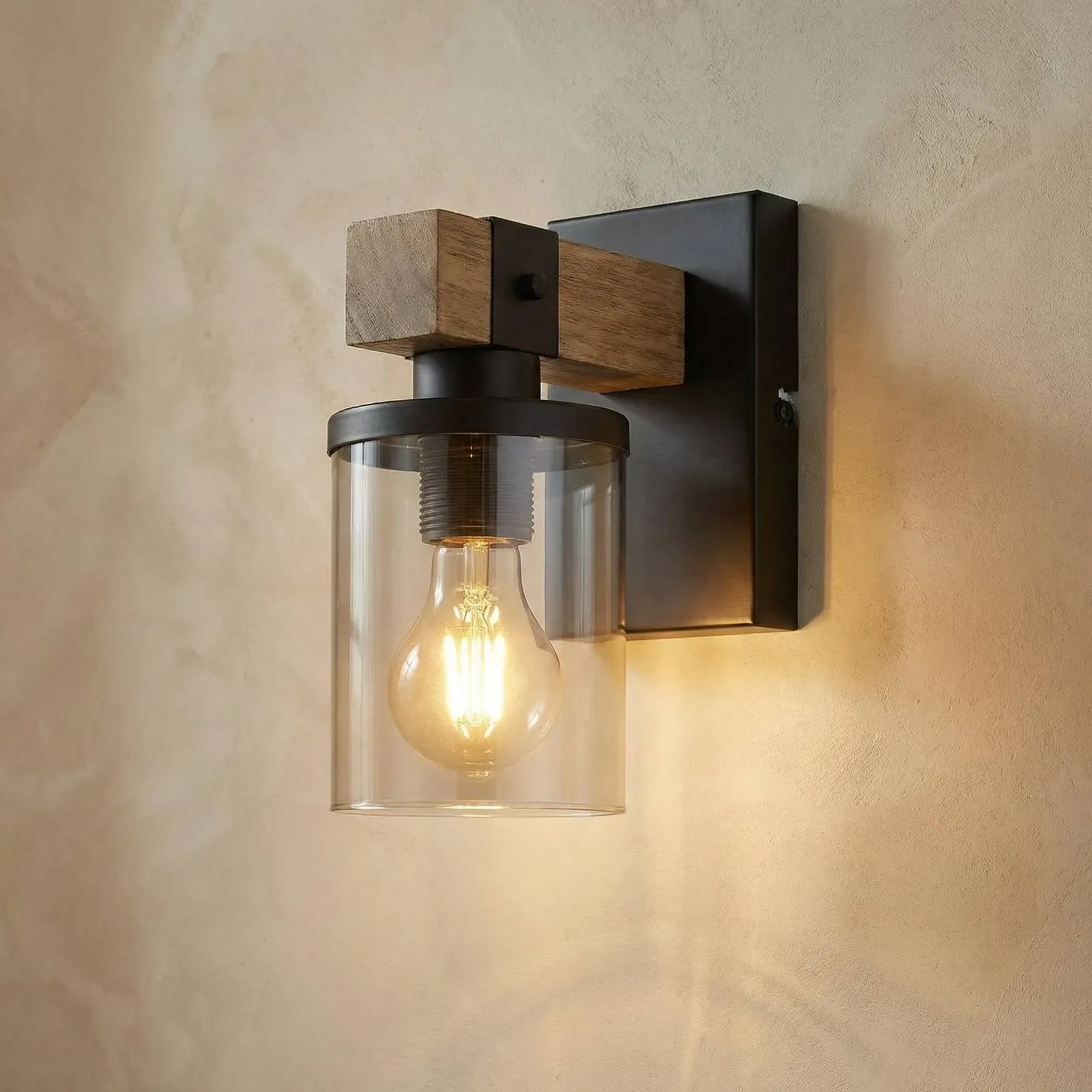 Globo Wandlampe Lila, dimmbar, Holz dunkel, für Wohn- / Esszimmer, Holz, Landhaus / Rustikal, Wandleuchte, Wandlampe Innen - 17 cm - 10 cm - 22.5 cm