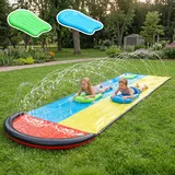 4.8m Wasserrutsche Aufblasbar Mit Surfbrett, Wasserrutsche Garten FüR Kinder, Wasserrutschbahn Kinder DraußEn, Aufblasbare Wasserrutsche, Der Integrierte Sprinkler Deckt Die Gesamte Rutsche Ab (2P)