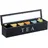 Relaxdays Teebox, 6 Fächern, Bambus, H x B x T: 9 x 43,5 x 9 cm, für Tee & Kaffeepads, Teebehälter mit Deckel, schwarz