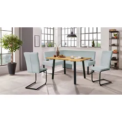 Eckbankgruppe HOME AFFAIRE "Oliver", blau (dreamblau, schwarz), B:220cm H:89cm T:160cm, FSC-zertifizierter Holzwerkstoff, FSC-zertifiziertes Massivholz, Metall, Polyester, Sitzmöbel-Sets, Eckbank mit Wellenunterfederung im Sitz, Tisch Massiv Eiche