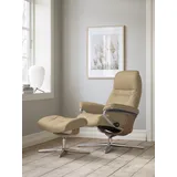 Stressless Relaxsessel STRESSLESS "Sunrise" Sessel Gr. Leder PALOMA, Cross Base Eiche, Relaxfunktion-Drehfunktion-PlusTMSystem-Gleitsystem-BalanceAdaptTM, B/H/T: 83cm x 105cm x 74cm, beige (sand paloma) mit Hocker, Cross Base, Größe S, M & L, Holzakzent Eiche