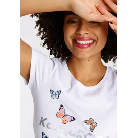 KangaROOS T-Shirt KANGAROOS, Damen, Gr. 36/38, bunt (weiß, bunt), Rippware, Obermaterial: 100% Baumwolle, bedruckt, körpernah hüftbedeckend, Rundhals, Shirts T-Shirt, Kurzarm, körpernahe Passform, aus Rippware