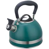 KING HOFF Kinghoff Wasserkessel 1.8L aus Edelstahl, Pfeifkessel Induktion, klein Flötenkessel, Teekessel mit Einklappgriff, Wasserkocher für alle Kochplatten, Kessel matt grün KH-1855