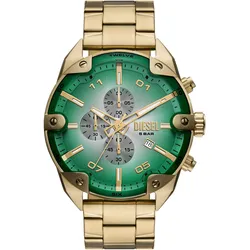 Chronograph DIESEL "SPIKED", gelbgoldfarben, Armbanduhren, Herren, Armbanduhr, Herrenuhr, Lederarmband, Quarzuhr, Stoppfunktion