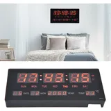 Digitale Led-wanduhr Mit Kalender, Aluminiummodell, 27,5 X 13,6 X 2,7 Cm, Schwarz