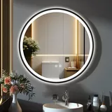 gimbelen Runder Spiegel mit Beleuchtung, 50 cm, Badspiegel mit Beleuchtung, mit Touch-Schalter und Sicherheitsglas, 3 Lichtfarben Einstellbar, 3000... / Schwarz