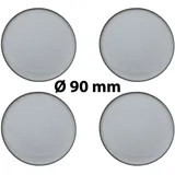 4 x Ø 90 mm Polymere Aufkleber / Silber-Optik / Nabenkappen, Felgendeckel