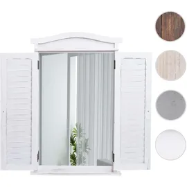 Mendler Wandspiegel Badspiegel Badezimmer Spiegelfenster mit Fensterläden, 71x46x5cm ~ shabby weiß