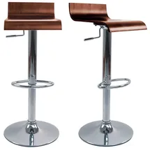 miliboo Design-Barhocker dunkles Holz mit Walnuss-Finish und verchromtes Metall (2er-Set) SURF V2