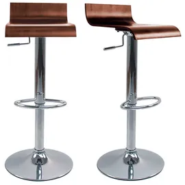 miliboo Design-Barhocker dunkles Holz mit Walnuss-Finish und verchromtes Metall (2er-Set) SURF V2