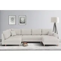 Wohnlandschaft HOME AFFAIRE "CHARRE U-Form, incl. 3 Zierkissen" Sofas Gr. B/H/T: 310cm x 81cm x 161cm, Struktur weich, Recamiere rechts, beige (creme) auch in Cord und Bouclé, feine Steppung, lose Rückenkissen