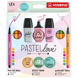 Stabilo Stifte-Set - STABILO Pastellove Set - 18er Pack - Fineliner, Premium-Filzstifte & Textmarker