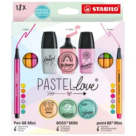 Stabilo Stifte-Set - STABILO Pastellove Set - 18er Pack - Fineliner, Premium-Filzstifte & Textmarker