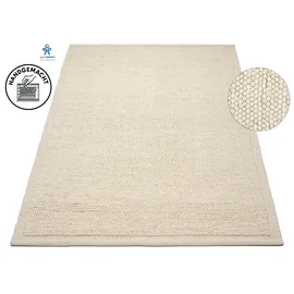 OTTO home Wollteppich OTTO HOME "Wolly Rahmen, handgewebt, Wolle" Gr. 6, weiß (natur), B:200cm H:14mm L:300cm, Kunstfaser, Wolle, Teppiche, einfarbig, Teppich, Wohnzimmer, Schlafzimmer, Esszimmer