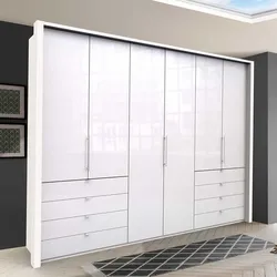 Falttüren Schlafzimmerschrank in Weiß Glas beschichtet acht Schubladen