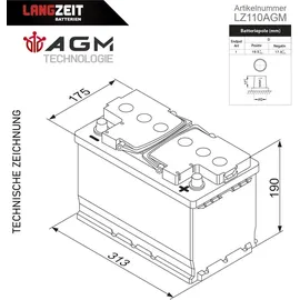 LANGZEIT Batterien Langzeit Solarbatterie AGM 110Ah 12V