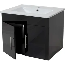 MCW Waschbecken + Unterschrank MCW-D16, Waschbecken Waschtisch, MVG-zertifiziert, hochglanz schwarz