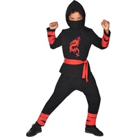 Amscan Ninja-Krieger-Kostüm, Rot Gr. 146-158, Schwarz