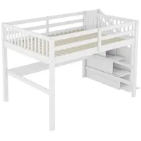 Odikalo Kinderbett Hochbett Stauraum Treppen Schubladen Schreibtisch 140x200cm Weiß weiß