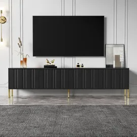 stilvora TV Lowboard 190x48x38 cm Schwarz/Gold MDF/Metall/Spanplatte