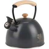 KARL HAUSMANN Wasserkessel Induktion - 2.5L - Grau Teekessel mit Automatischer Pfiff - Edelstahl Wasserkocher für Induktionsherd, Gasherd und Elektroherd - Pfeifkessel - Teekanne - Flötenkessel