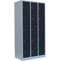 Lüllmann Schließfachschrank X-520538, aus Metall, 15 Fächer, 87 x 180 x 50cm, anthrazit