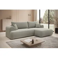 thematys Ecksofa mit Schlaffunktion und Bettkasten, L-Form, Cord und Bouclé + 2 Kissen, 260 x 165cm - Luxus Couch mit Bettfunktion mit Bonnellfedern grau