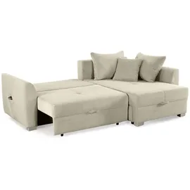 luma-home schönes für dein zuhause Ecksofa mit Schlaffunktion und Bettkasten 236/160/81 cm, Ottomane beidseitig montierbar, Cord Grau / 15201 - Beige