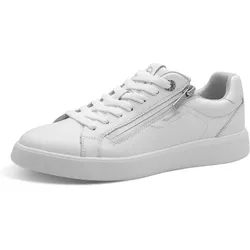 Plateausneaker TAMARIS, Damen, Gr. 40, weiß, Leder, Lederimitat, sportlich, Schuhe, Freizeitschuh, Halbschuh, Schnürschuh mit Ziernähten