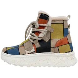 Schnürstiefelette DOGO "Damen Snowie Piet-Mondrian Vegan Damen Boots / Female", Damen, Gr. 39, Normalschaft, beige (natur), Lederimitat, Schuhe, Vegan
