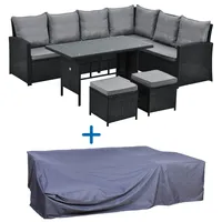 Svita Monroe Set Rattan Essgruppe Gartenmöbel Polyrattan Haube Lounge schwarz