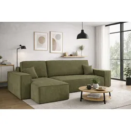 kaiser möbel Ecksofa mit schlaffunktion und bettkasten, Sofa, L-form, Couch, L-form BEST Poso Dicker Cord, Olive Links