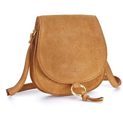 Umhängetasche LASCANA Gr. B/H/T: 18 cm x 18 cm x 4 cm, braun (braun, cognac) Damen Taschen Handtaschen aus Leder, Handtasche im Western-Look mit goldfarbenem Zierring