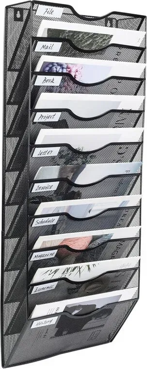 Senhoglb A4-Dateihalter für die Wand mit Mesh, 10 Fächer, Schwarz, Neu Jahresangebot, Top-Geschenkideen