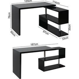 MCW Design Eckschreibtisch MCW-A68, Bürotisch Schreibtisch, hochglanz drehbar 120x60cm schwarz - Schwarz