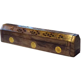 Saraswati Räucherstäbchenhalter "India Truhe Blume des Lebens" Holz 30 x 6 cm