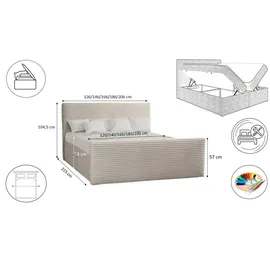 kaiser möbel Boxspringbett mit bettkasten und topper 160x200 TRENTO stoff Plüsch Cord Ecru H3-Bonell - Creme
