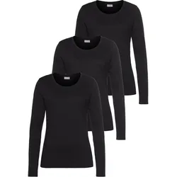 Langarmshirt, (3er-Pack), Langarm, im Basic-Stil, Rundhalsausschnitt, aus Baumwolle, Gr. 32/34, schwarz, , 10326164-32