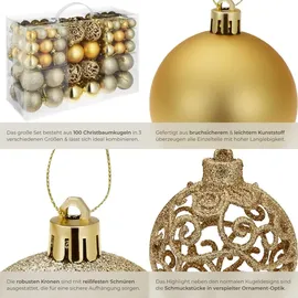 Tectake tectake® Weihnachtskugeln, 100er-Set in Gold, matt, glänzend und glitzernd, Durchmesser 3, 4 und 6 cm