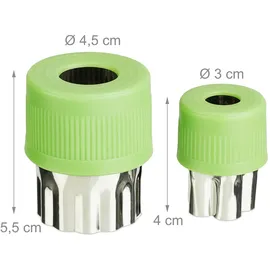 Relaxdays Ausstechformen klein, 20er Set, für Gemüse, Obst, Plätzchen, Mini Ausstecher mit Griff, Edelstahl, grün/silber