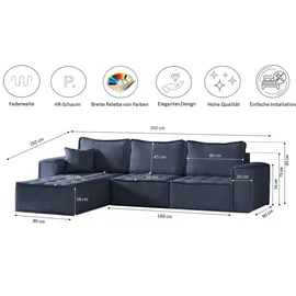 kaiser möbel L-förmige Bohoo-Maxi-Ecke in zeitlosem Design Blau Links