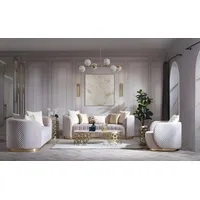 Xlmoebel Polstergarnitur Luxuriöses ovales Sofa-Set aus 3+2+1 Polstermöbeln in Samttextilien, (3-tlg., Sofa 3-Sitzer / Sofa 2-Sitzer / Sessel), Hergestellt in Europa weiß